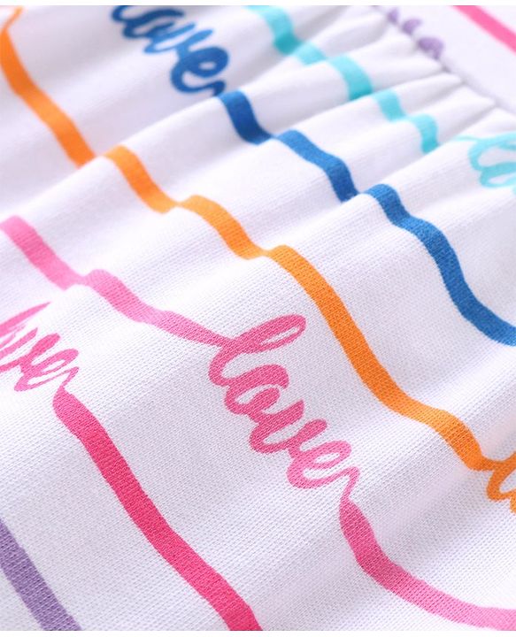 Babyoye 100% Cotton Knit Full Sleeves Romper With Striped & Text Print - White