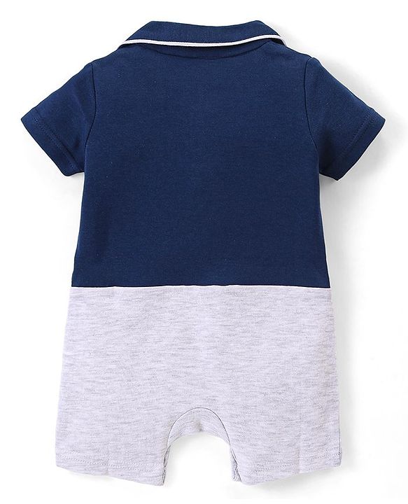 Babyhug 100% Cotton Half Sleeves  Romper with Light House Print- Navy Blue