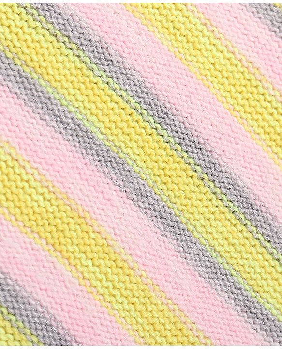 Pine Kids Knitted Full Sleeves Pullover Sweater with Striped Designed - Light Pink & Yellow