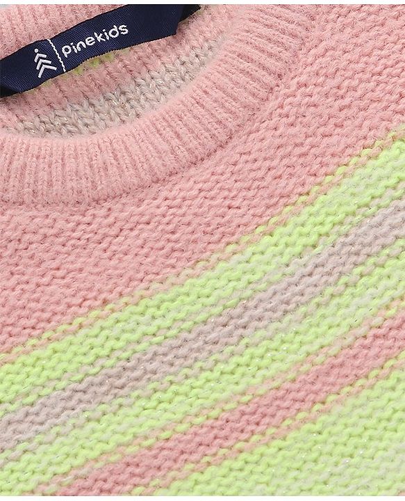 Pine Kids Knit Full Sleeves Striped Pullover Sweater - Pink