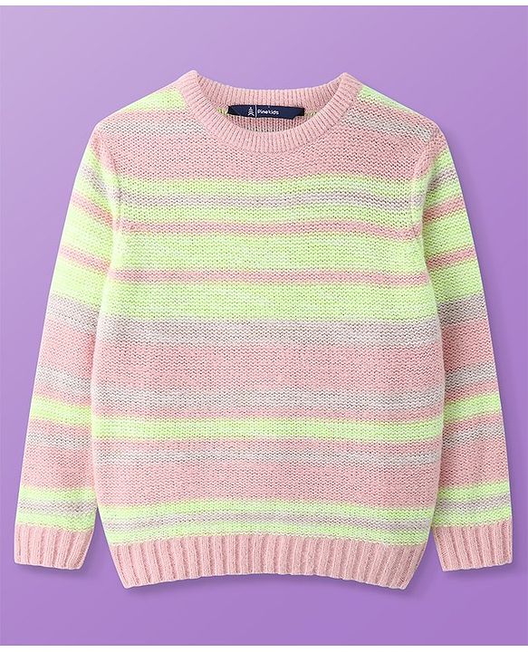 Pine Kids Knit Full Sleeves Striped Pullover Sweater - Pink