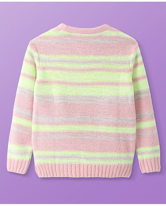 Pine Kids Knit Full Sleeves Striped Pullover Sweater - Pink