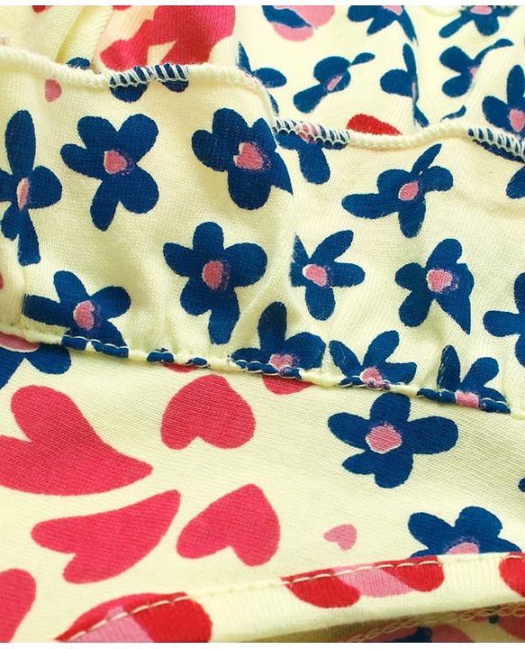 Pine Kids Cotton Frill Sleeves Heart & Floral Printed Top - Multicolour