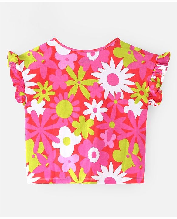 Pine Kids Cotton Knit Half Sleeves Floral Printed Top - Multicolour