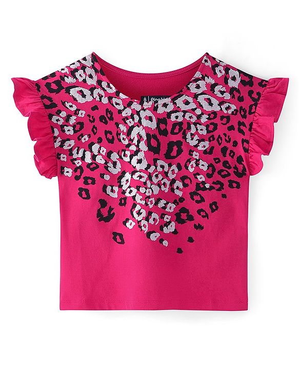 Pine Kids Cotton Knit Half Sleeves Cheetah Printed Top - Pink