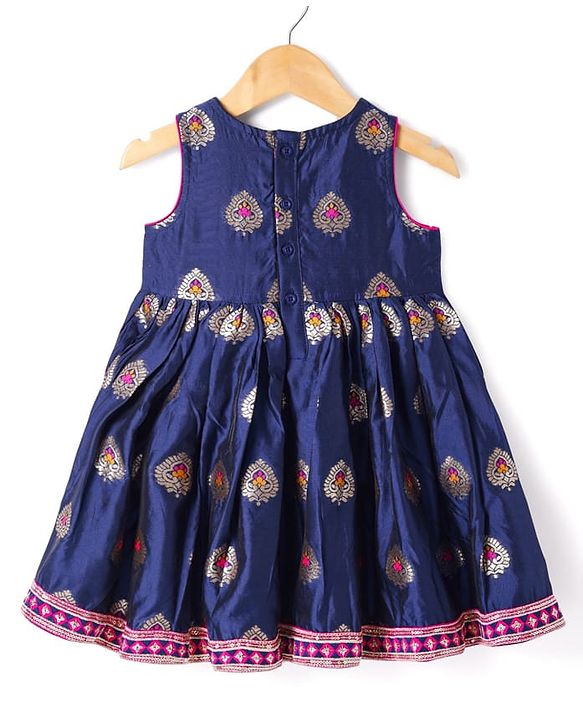 Babyhug Cotton Woven Sleeveless Foil Printed Ethnic Dress - Navy Blue