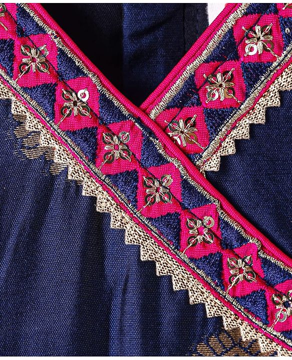 Babyhug Cotton Woven Sleeveless Foil Printed Ethnic Dress - Navy Blue