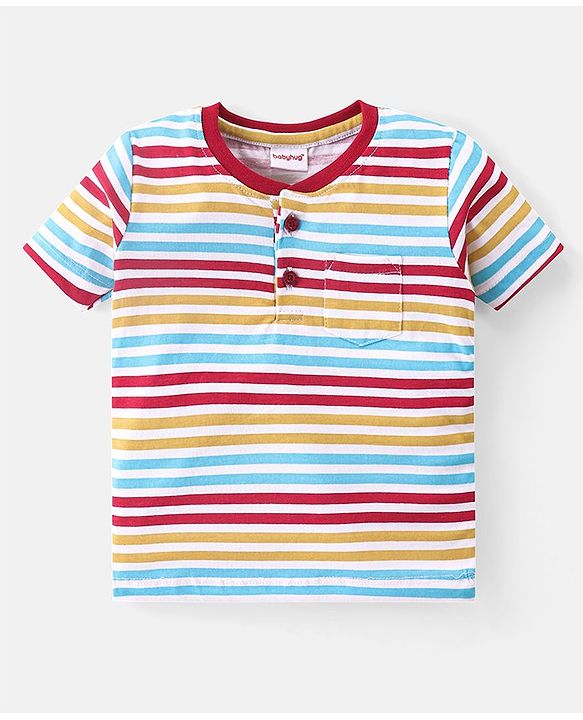 Babyhug Cotton Knit Half Sleeves Striped T-Shirt - Multicolour