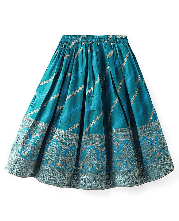 Babyhug Woven Short Sleeves Mirror Work & Sequin  Embroidered Choli & Lehenga Set with Dupatta  - Teal Blue