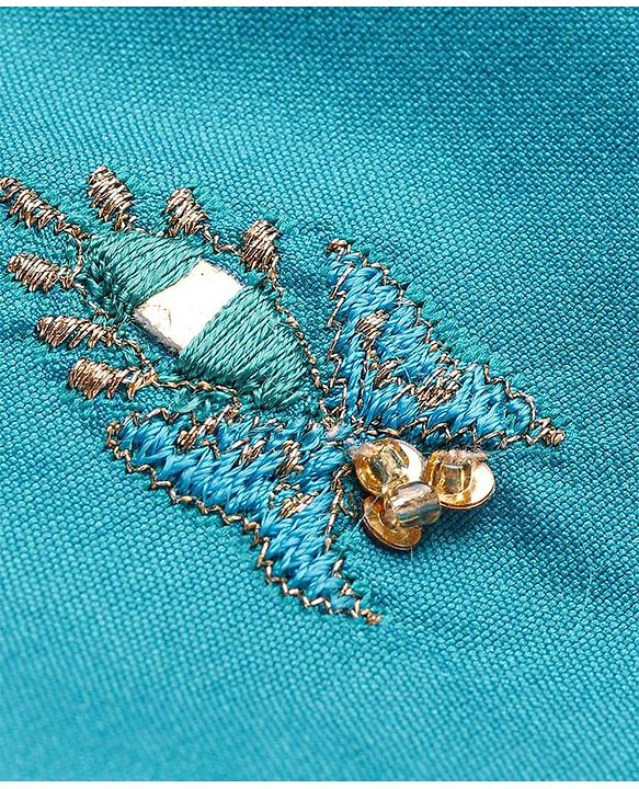 Babyhug Woven Short Sleeves Mirror Work & Sequin  Embroidered Choli & Lehenga Set with Dupatta  - Teal Blue