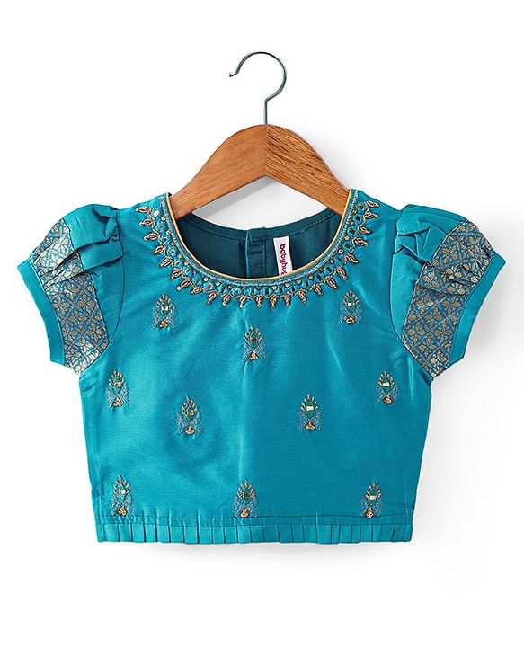 Babyhug Woven Short Sleeves Mirror Work & Sequin  Embroidered Choli & Lehenga Set with Dupatta  - Teal Blue
