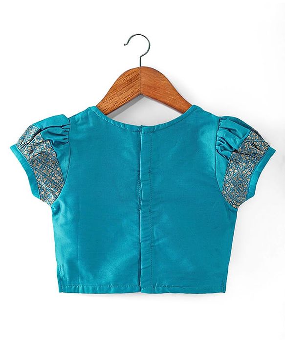 Babyhug Woven Short Sleeves Mirror Work & Sequin  Embroidered Choli & Lehenga Set with Dupatta  - Teal Blue