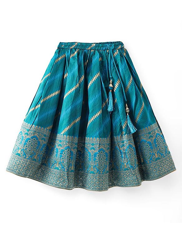 Babyhug Woven Short Sleeves Mirror Work & Sequin  Embroidered Choli & Lehenga Set with Dupatta  - Teal Blue