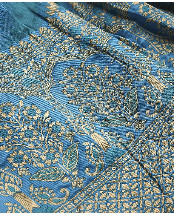 Babyhug Woven Short Sleeves Mirror Work & Sequin  Embroidered Choli & Lehenga Set with Dupatta  - Teal Blue