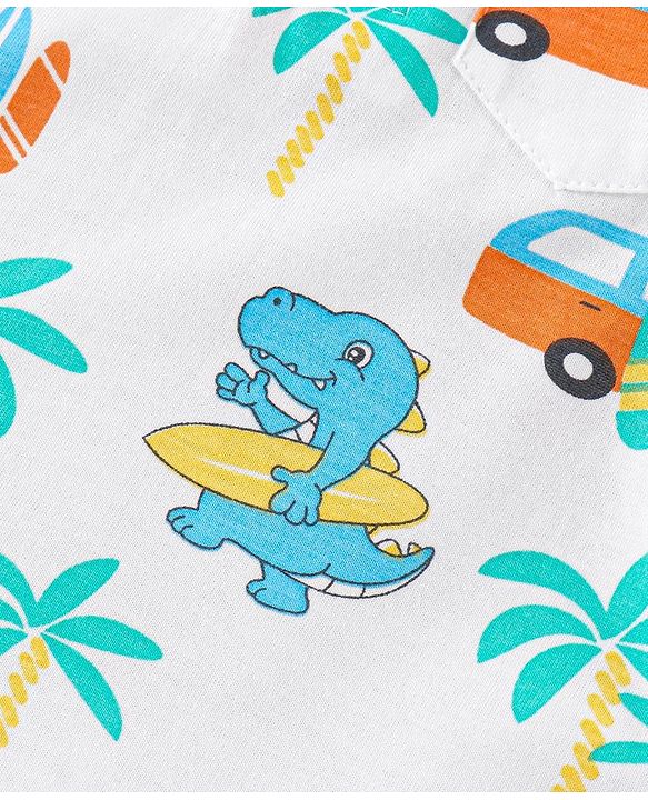 Babyhug Cotton Knit Half Sleeves T-Shirt With Beach Theme Print - White