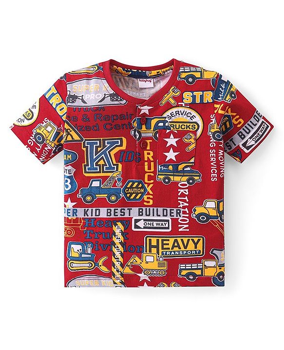 Babyhug Cotton Knit Half Sleeves Text Printed T-Shirt - Red