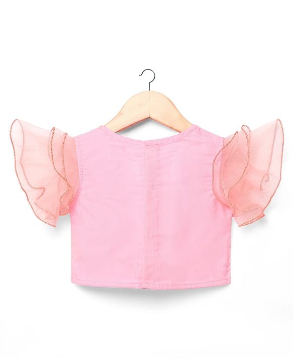 Babyhug  Woven Frill Sleeves Choli Lehenga Set & Dupatta with Sequin Design & Lace Detailing - Pink