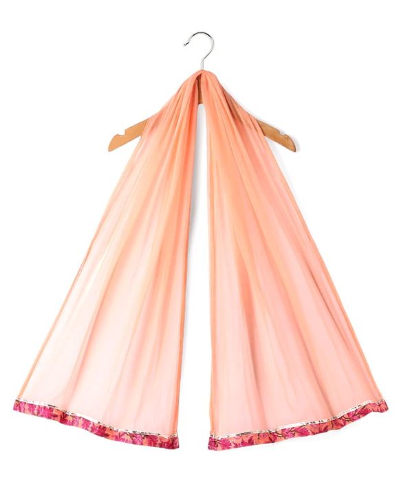 Babyhug Cotton Woven Sleeveless  Floral Printed Choli Lehenga & Dupatta Set with Lace Detailing - Peach
