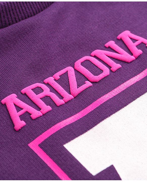 Pine Kids Cotton Knit Full Drop Shoulder Sleeves Sweatshirt with Text Print - Purple