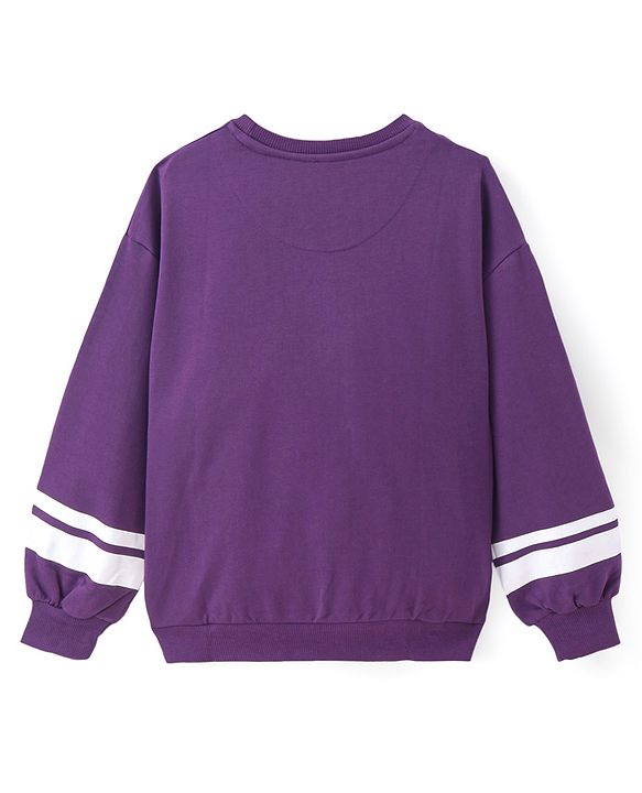 Pine Kids Cotton Knit Full Drop Shoulder Sleeves Sweatshirt with Text Print - Purple