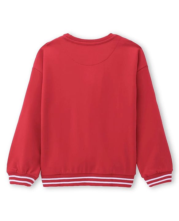 Pine Kids Cotton Knit Full Sleeves Drop Shoulder Sweatshirt with Text Print & Embroidery - Red