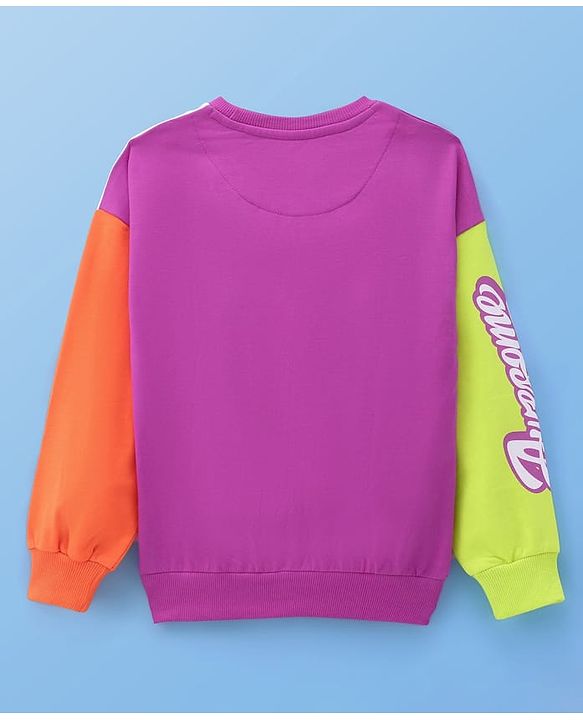 Pine Kids Cotton Knit Full Sleeves Drop Shoulder Sweatshirt with Cut & Sew Design & Patch Detailing - Multicolour