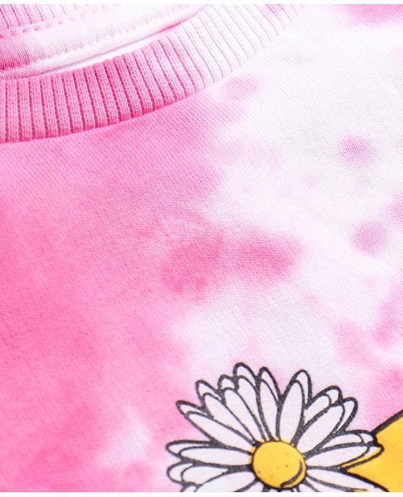 Pine Kids Cotton Knit Full Sleeves Pullover Sweatshirt with Tie & Dye Design & Text Print - Pink