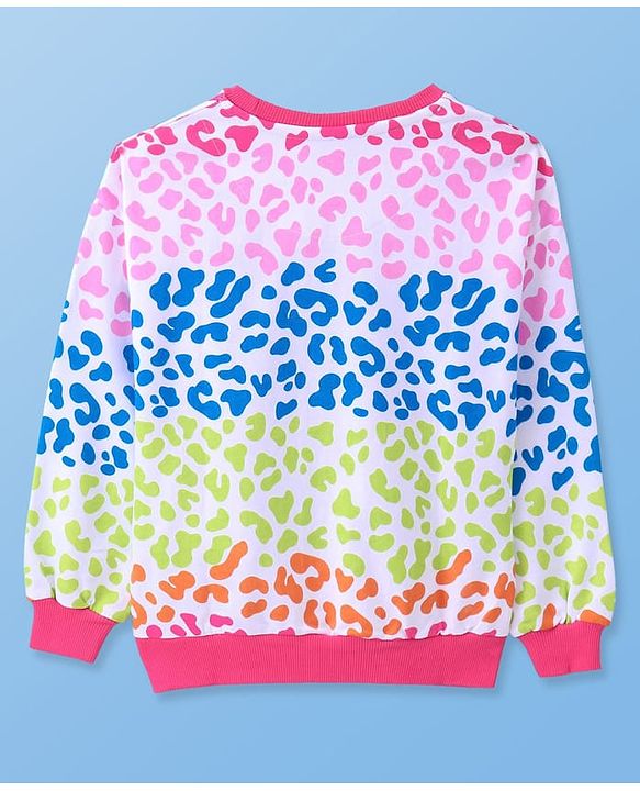 Pine Kids Cotton Knit Full Sleeves Drop Shoulder Gilter Text & Abstract Printed Sweatshirt - Pink