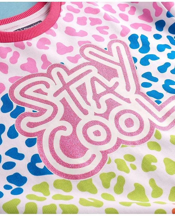 Pine Kids Cotton Knit Full Sleeves Drop Shoulder Gilter Text & Abstract Printed Sweatshirt - Pink