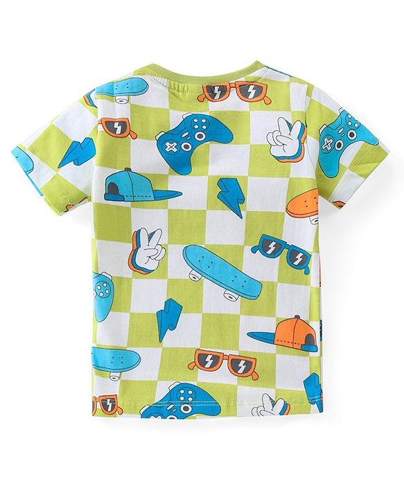 Babyhug Cotton Knit Half Sleeves Sports Printed T-Shirt with Henley Neck - Multicolour