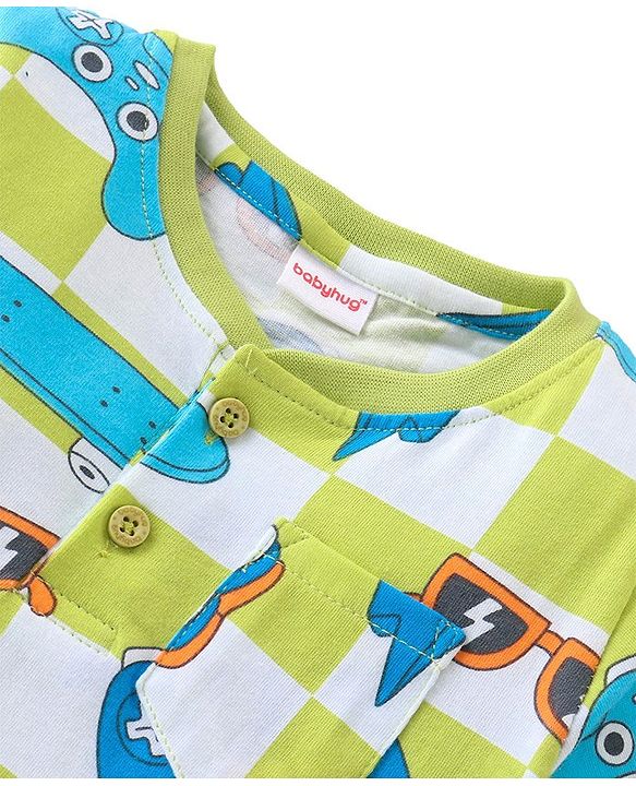 Babyhug Cotton Knit Half Sleeves Sports Printed T-Shirt with Henley Neck - Multicolour