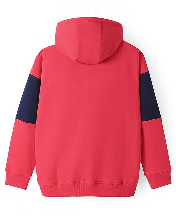 Pine Kids Cotton Knit Full Sleeves Hooded Sweat Jacket With Text Print - Red