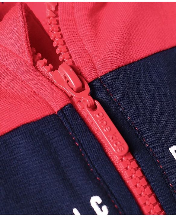 Pine Kids Cotton Knit Full Sleeves Hooded Sweat Jacket With Text Print - Red