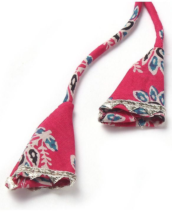 Babyhug Cotton Woven Floral Printed Half Sleeves Ethnic Dress with Tassle Detailing -  Red