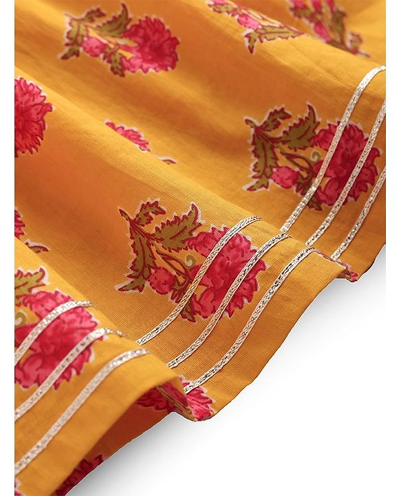 Babyhug Cotton Woven Cap Sleeves Floral Printed Ethnic Dress - Yellow