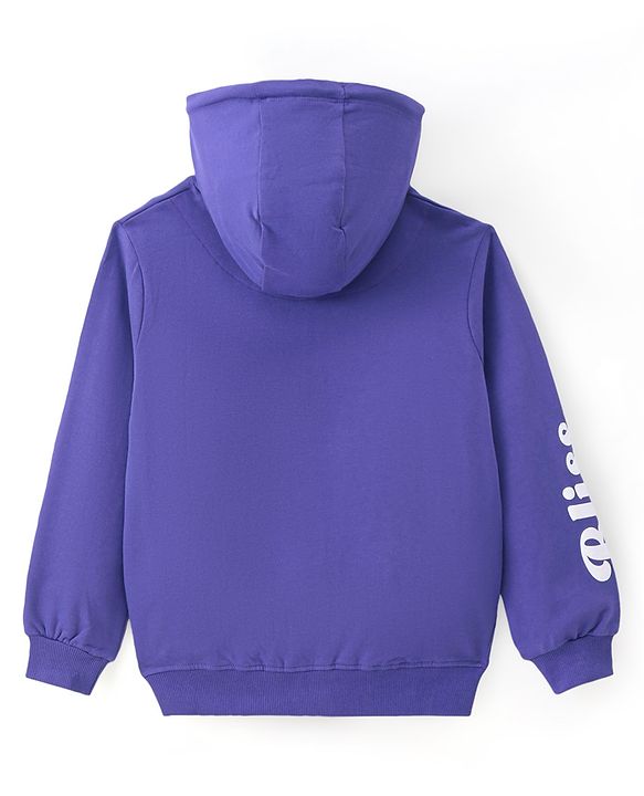 Pine Kids Knit Full Sleeves Hooded Front Open Sweat Jacket Floral & Text Design - Purple