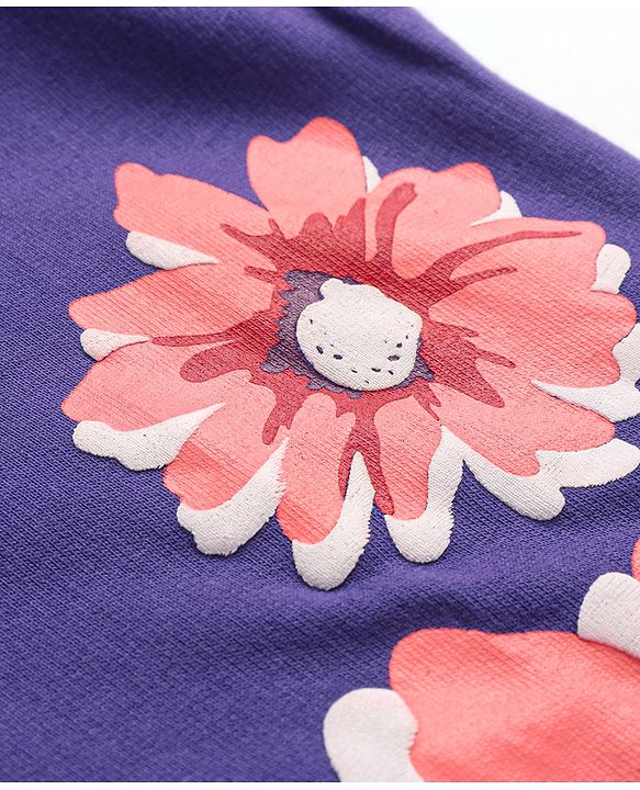 Pine Kids Knit Full Sleeves Hooded Front Open Sweat Jacket Floral & Text Design - Purple