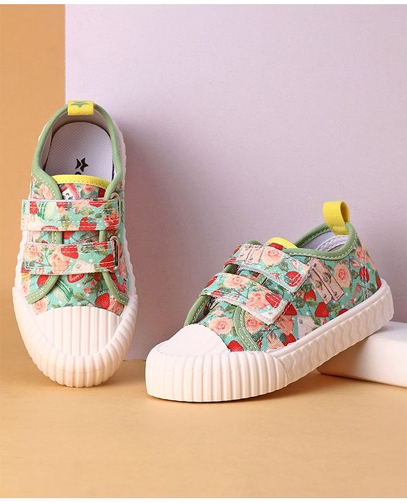 Cute Walk by Babyhug Slip On Casual Shoes with Velcro Closure & Floral Print - Green