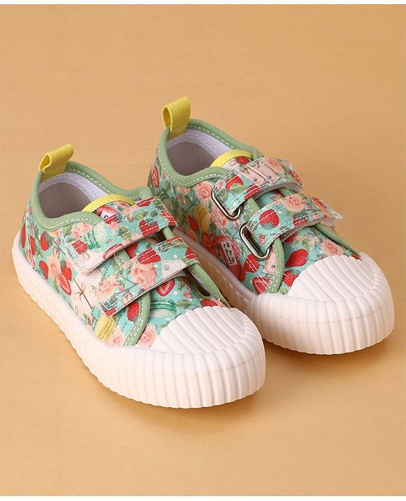 Cute Walk by Babyhug Slip On Casual Shoes with Velcro Closure & Floral Print - Green