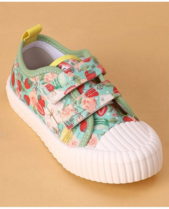 Cute Walk by Babyhug Slip On Casual Shoes with Velcro Closure & Floral Print - Green