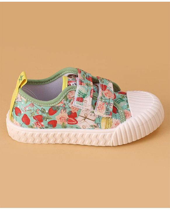 Cute Walk by Babyhug Slip On Casual Shoes with Velcro Closure & Floral Print - Green