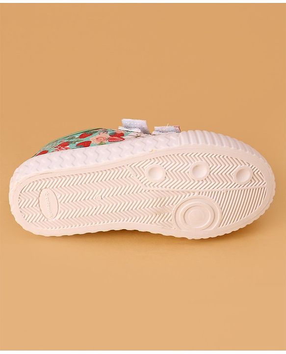 Cute Walk by Babyhug Slip On Casual Shoes with Velcro Closure & Floral Print - Green