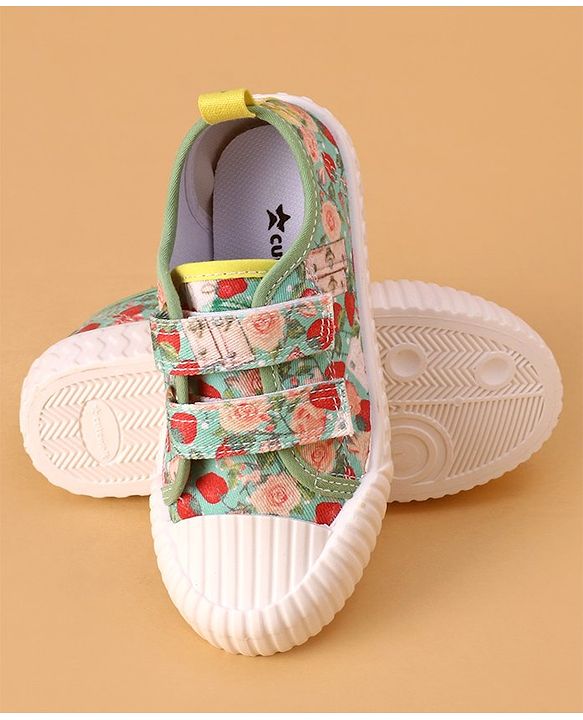 Cute Walk by Babyhug Slip On Casual Shoes with Velcro Closure & Floral Print - Green