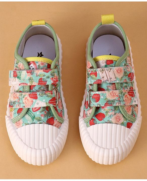 Cute Walk by Babyhug Slip On Casual Shoes with Velcro Closure & Floral Print - Green