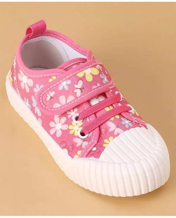 Cute Walk by Babyhug Casual Shoes with Velcro Closure Floral Print - Fuchsia
