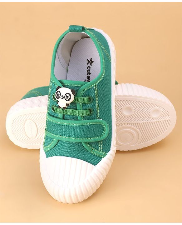 Cute Walk by Babyhug Casual Shoes with Velcro Closure Panda Applique - Green