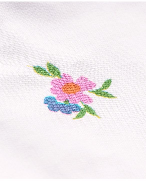 Pine Kids Cotton Knit Full Sleeves Drop Shoulder Sweatshirt with Floral & Puff Text Print - White
