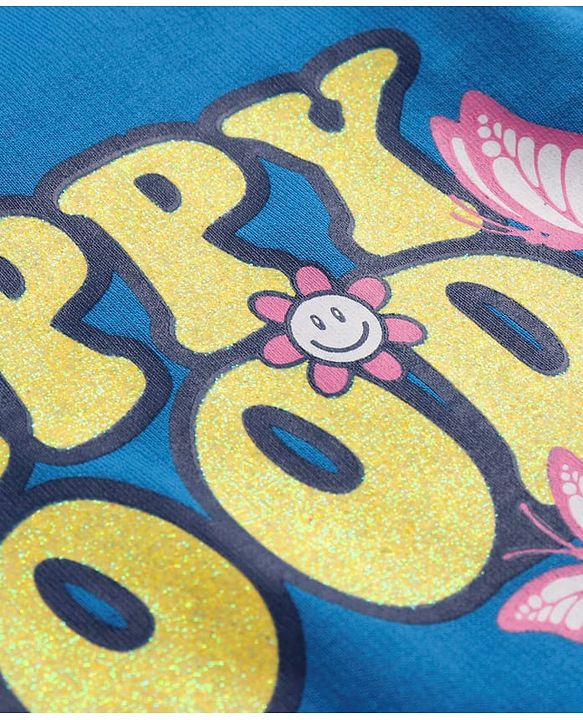 Pine Kids Cotton Knit Full Drop Sleeves Sweat Shirt with Sequinned detailing & Floral  Text Print - Blue