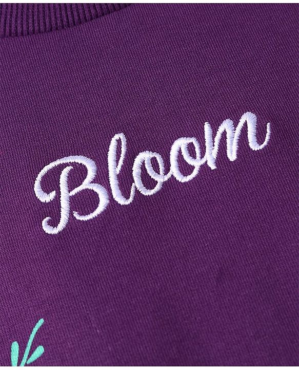 Pine Kids Cotton Knit Full Drop Shoulder Sleeves Sweatshirt with Floral Print - Purple