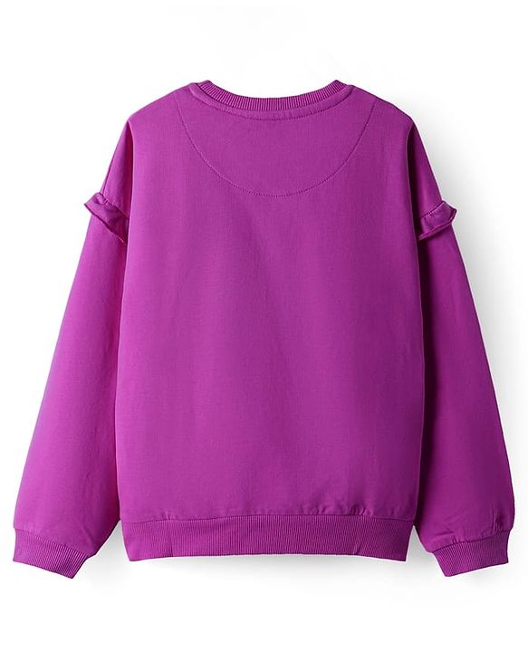 Pine Kids Cotton Knit Full  Drop Shoulder Sleeves Sweatshirt with Floral Applique - Purple